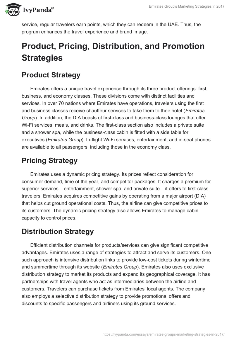 Emirates Group's Marketing Strategies in 2017. Page 4