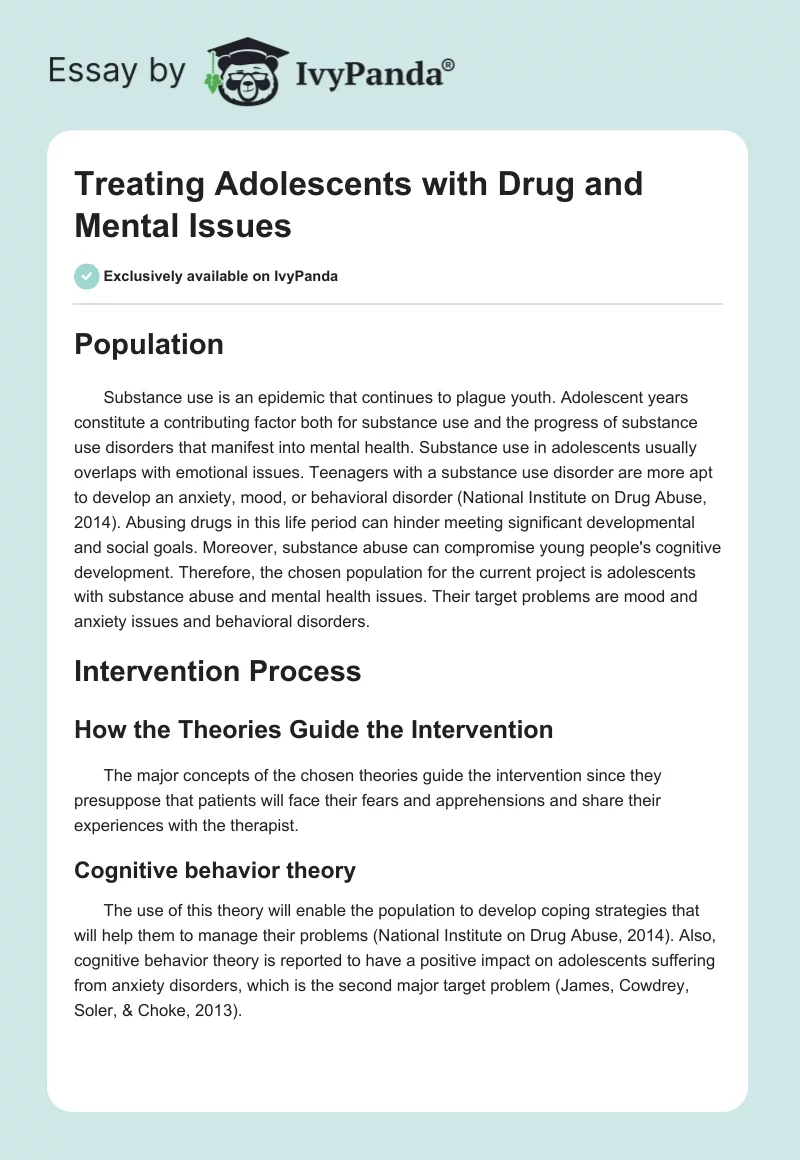 Treating Adolescents with Drug and Mental Issues. Page 1