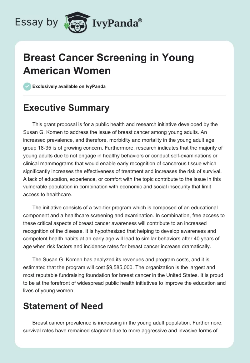 Breast Cancer Screening in Young American Women. Page 1