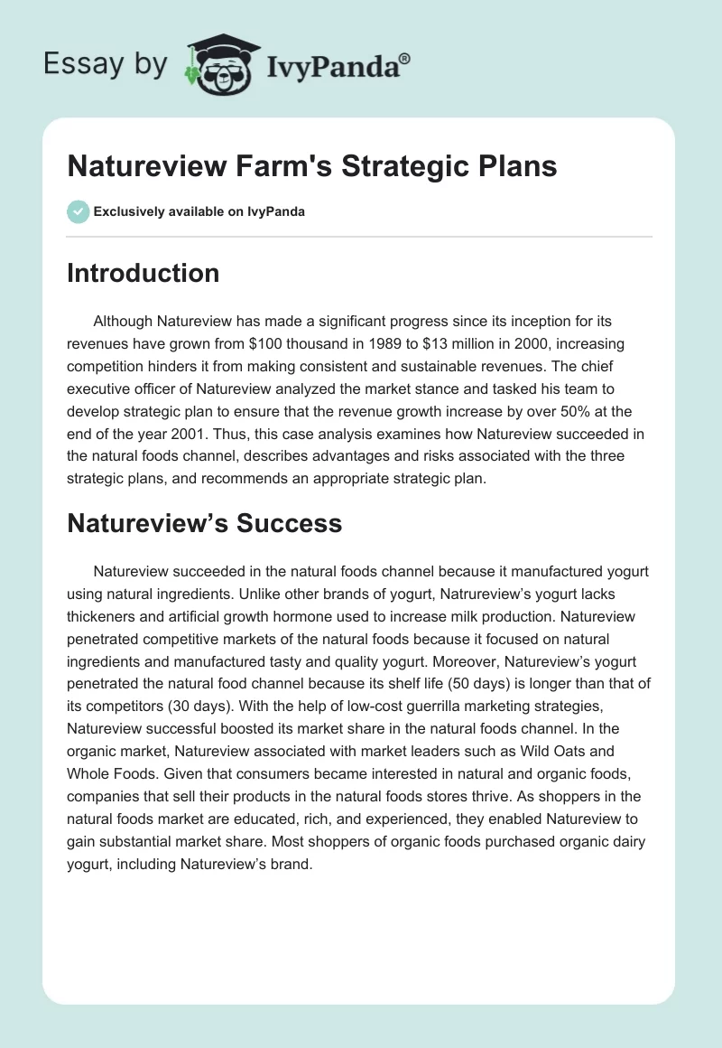 Natureview Farm's Strategic Plans. Page 1