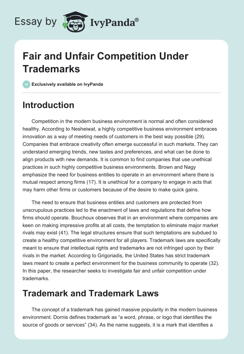 Fair and Unfair Competition Under Trademarks. Page 1