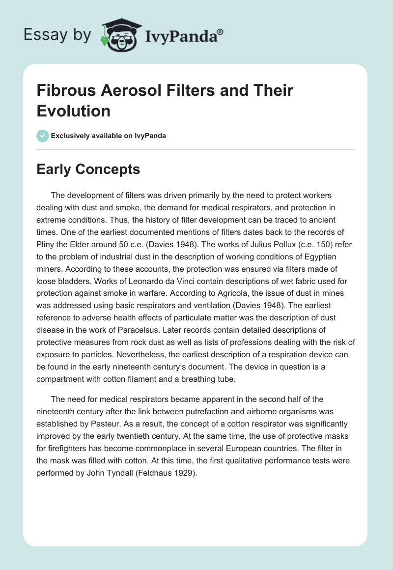 Fibrous Aerosol Filters and Their Evolution. Page 1