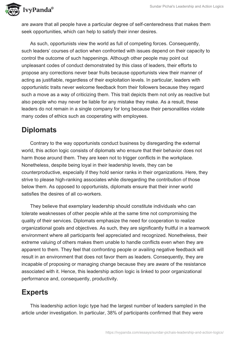 Sundar Pichai's Leadership and Action Logics. Page 2