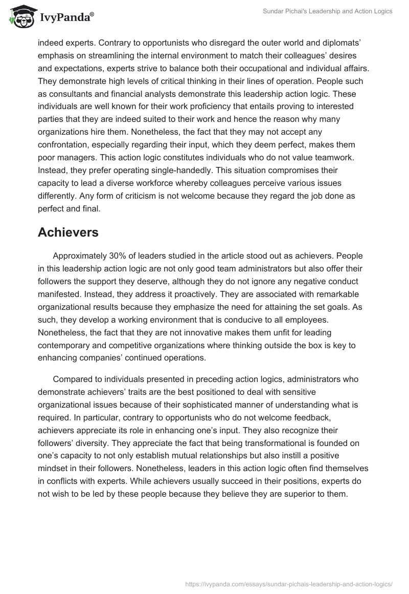 Sundar Pichai's Leadership and Action Logics. Page 3