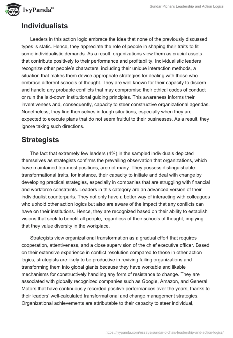 Sundar Pichai's Leadership and Action Logics. Page 4