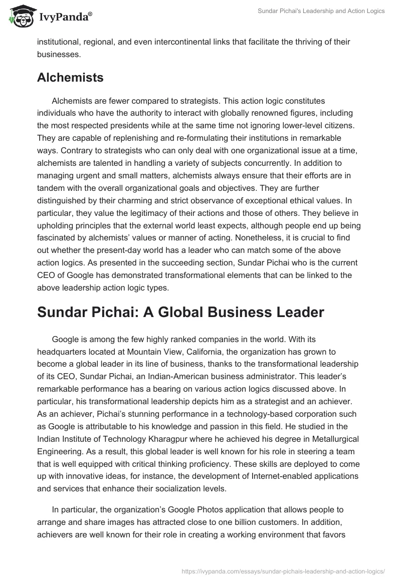 Sundar Pichai's Leadership and Action Logics. Page 5