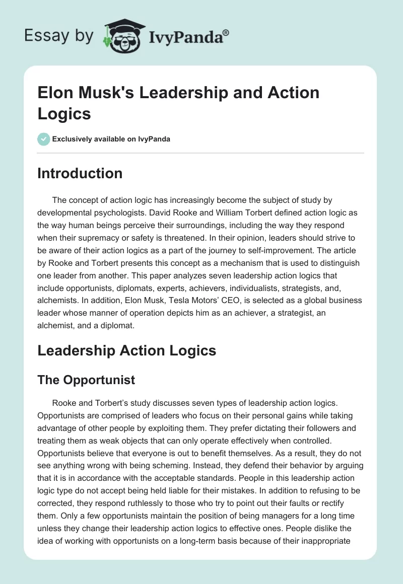 Elon Musk's Leadership and Action Logics. Page 1