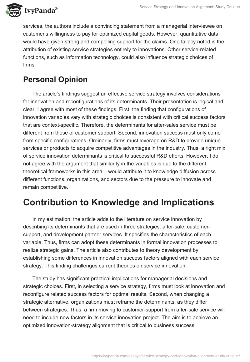 Service Strategy and Innovation Alignment: Study Critique. Page 3