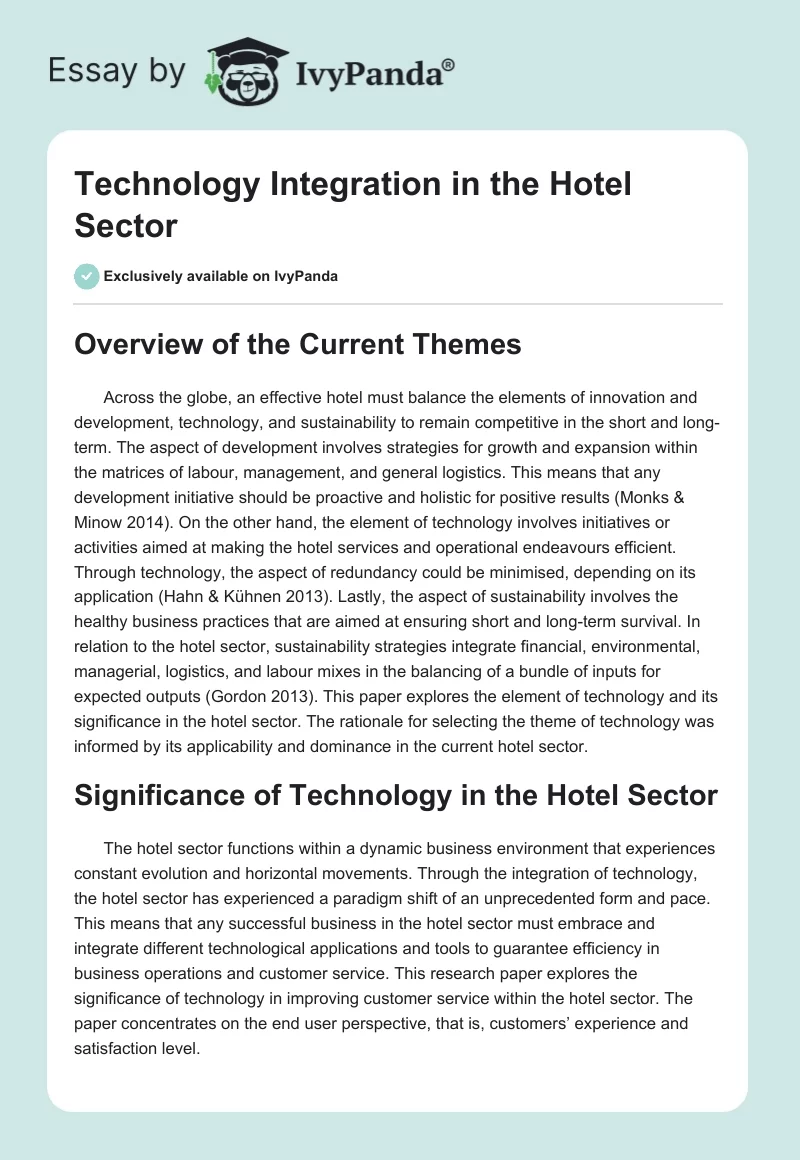 Technology Integration in the Hotel Sector. Page 1