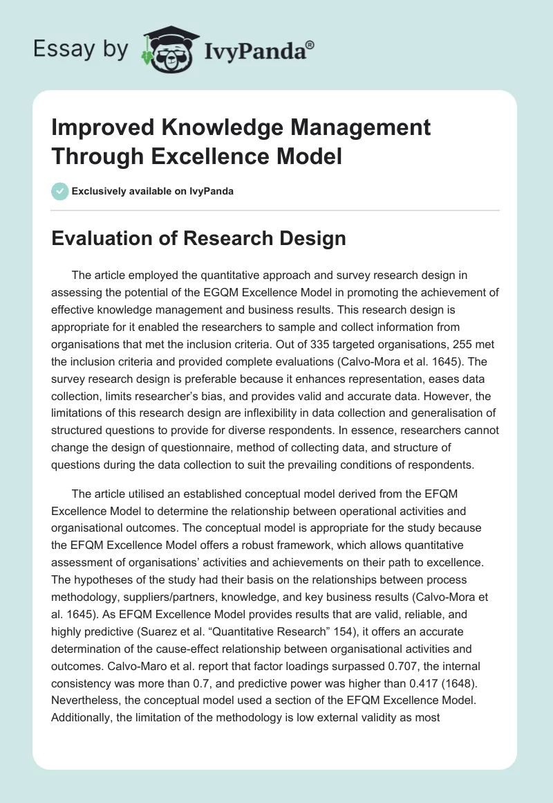 Improved Knowledge Management Through Excellence Model. Page 1