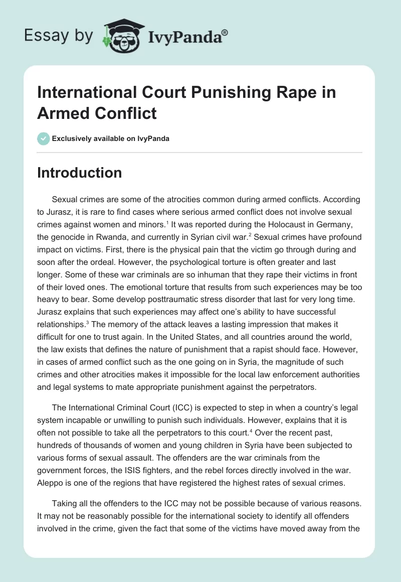 International Court Punishing Rape in Armed Conflict. Page 1