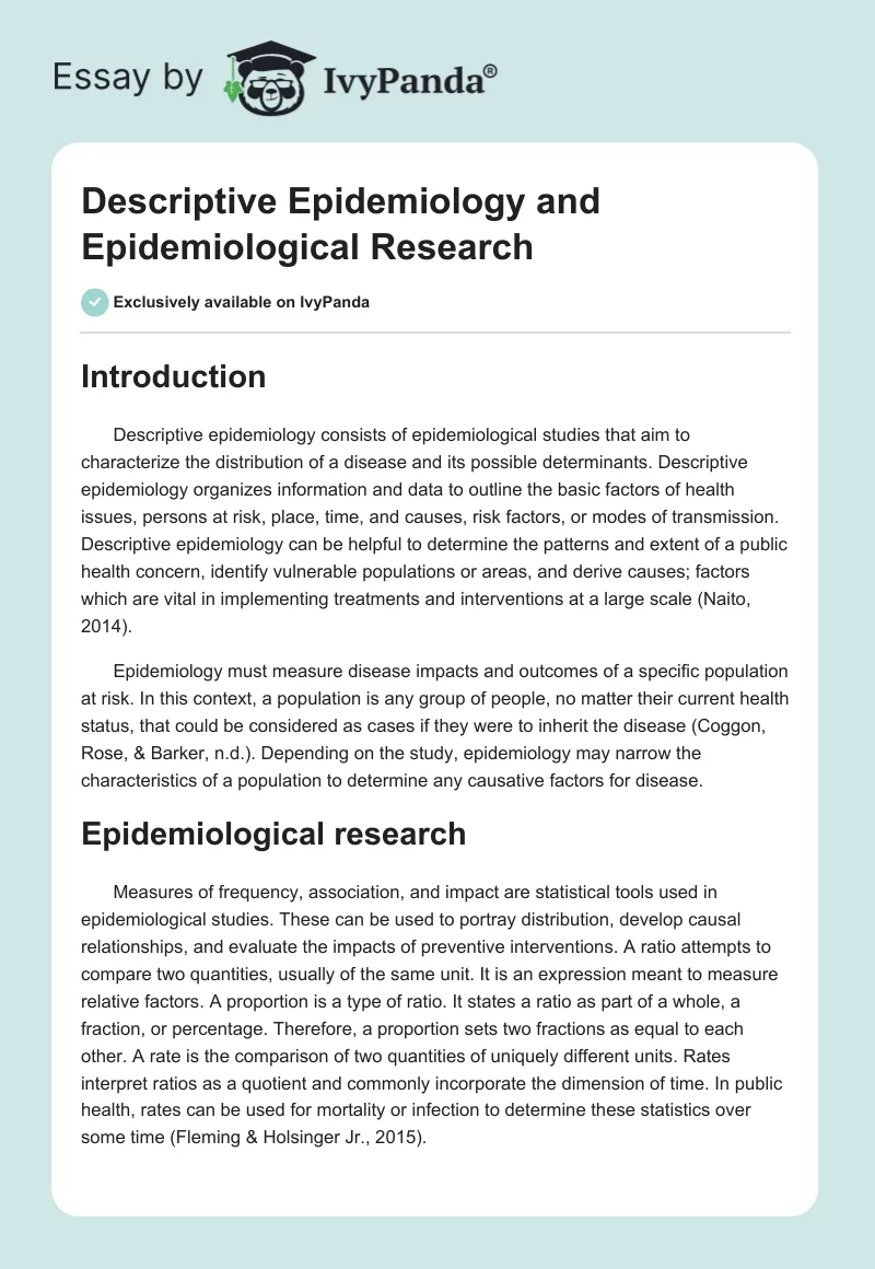 Descriptive Epidemiology and Epidemiological Research. Page 1