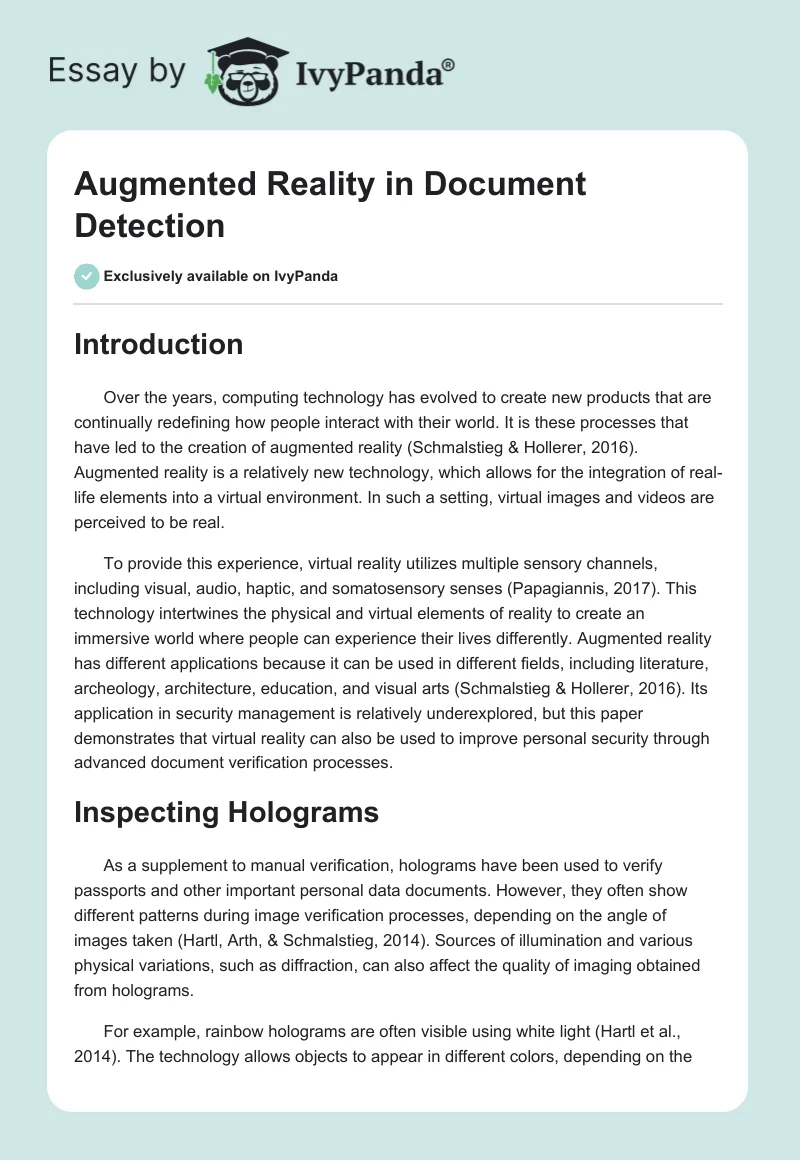 Augmented Reality in Document Detection. Page 1