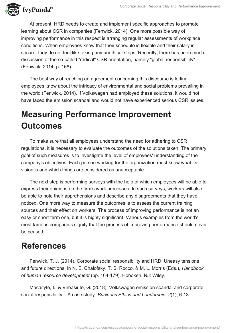 Corporate Social Responsibility and Performance Improvement. Page 2