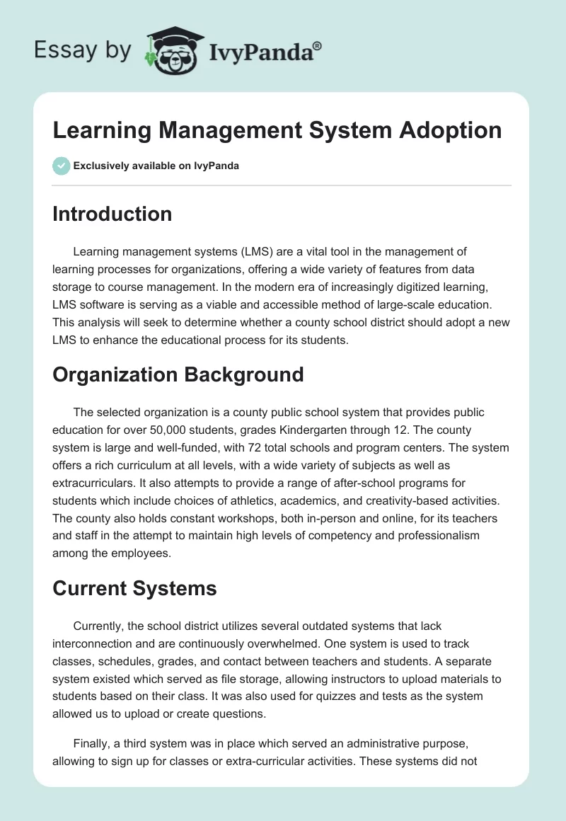 Learning Management System Adoption. Page 1