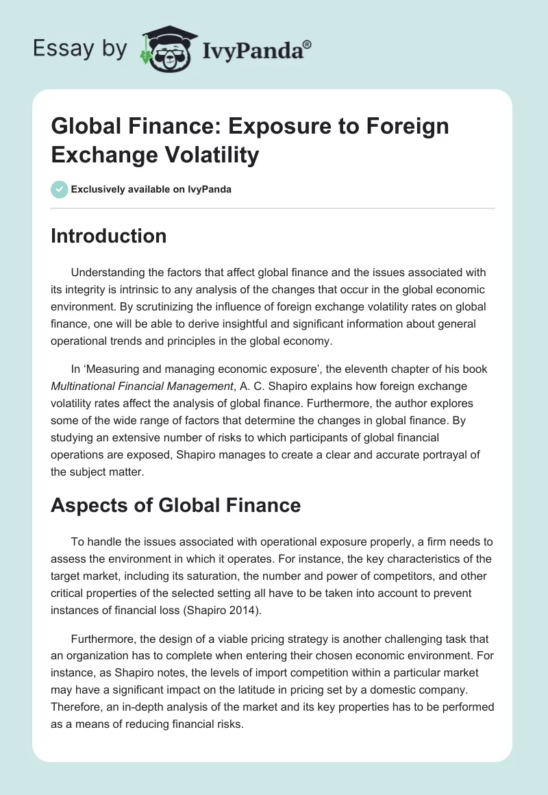Global Finance: Exposure to Foreign Exchange Volatility. Page 1