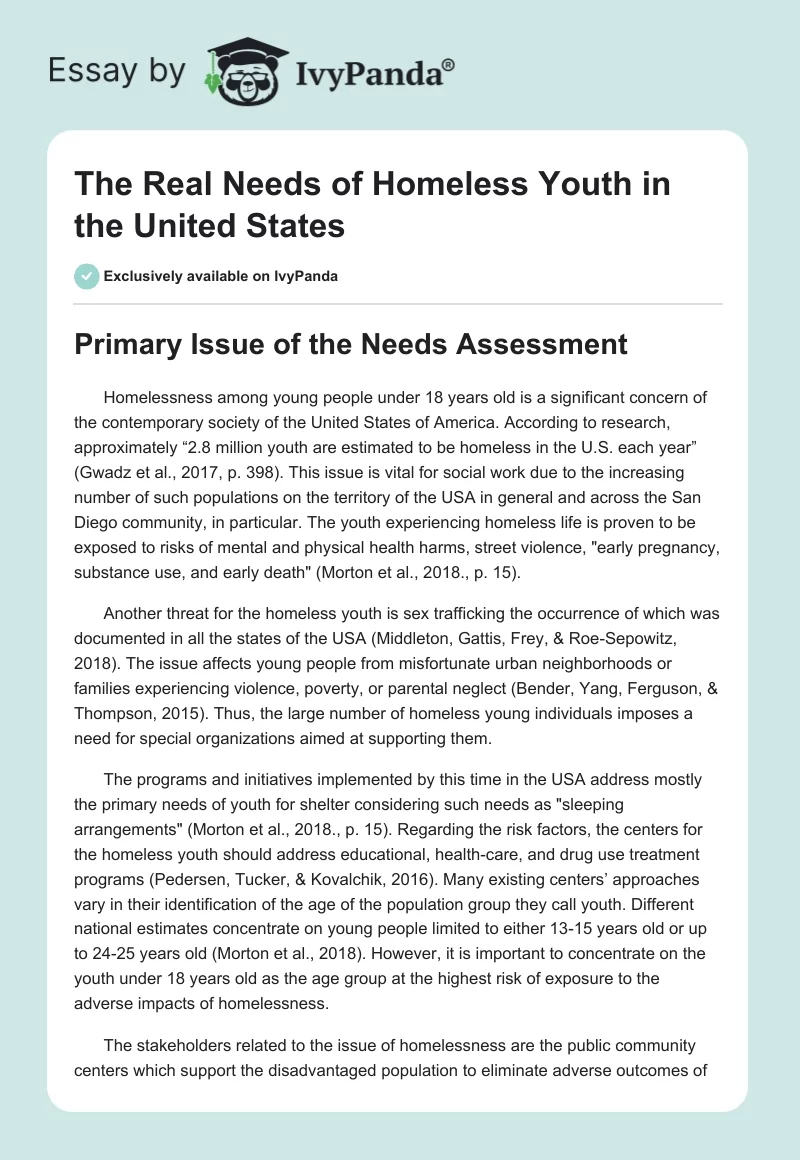 The Real Needs of Homeless Youth in the United States. Page 1