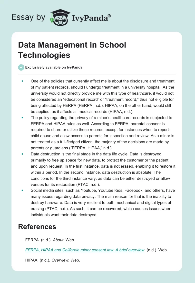 Data Management in School Technologies. Page 1