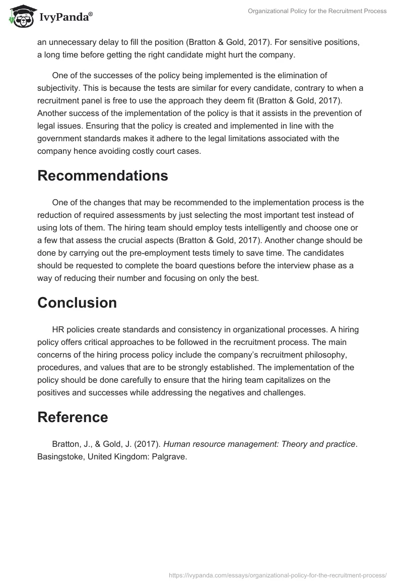 Organizational Policy for the Recruitment Process. Page 3
