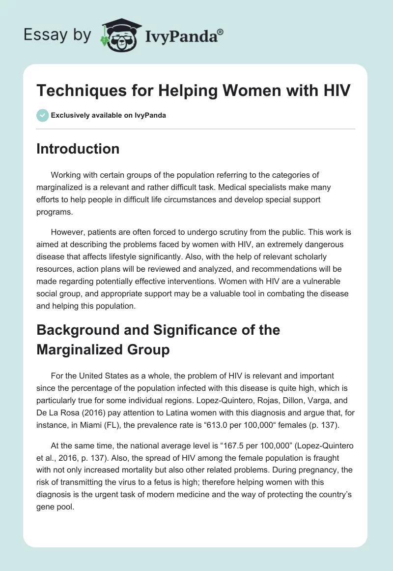 Techniques for Helping Women With HIV. Page 1