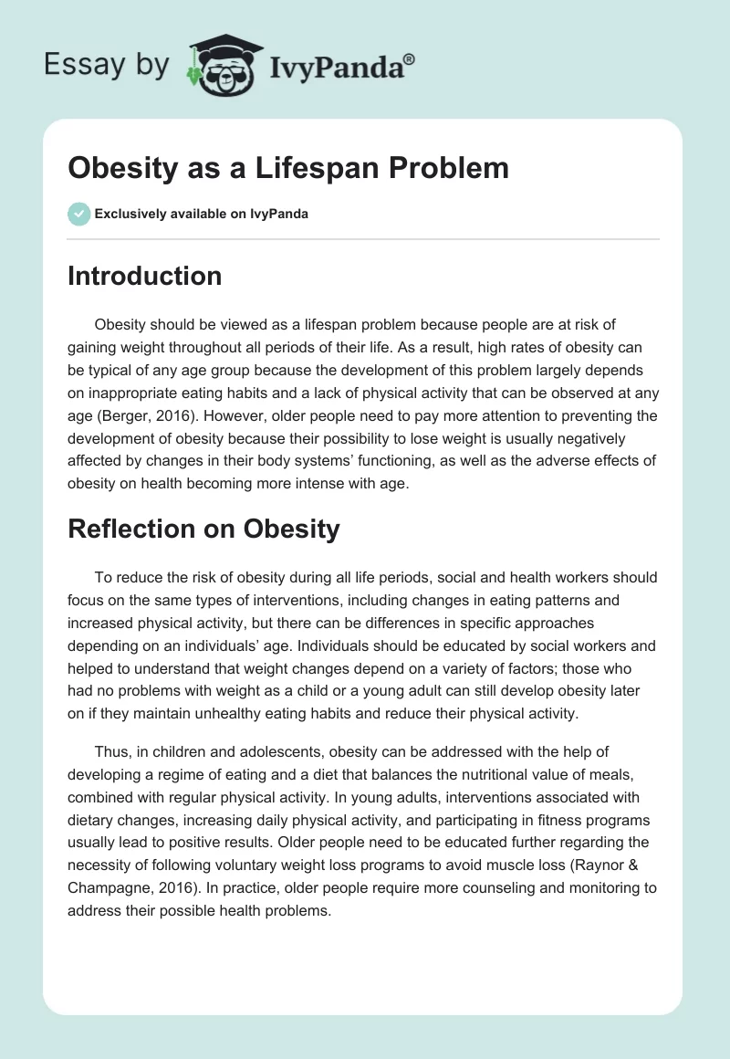 Obesity as a Lifespan Problem. Page 1