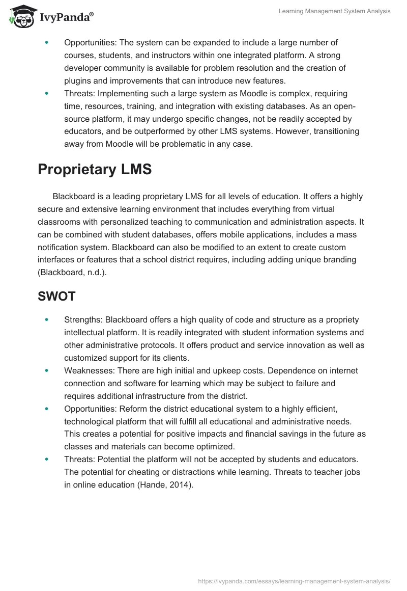 Learning Management System Analysis. Page 2