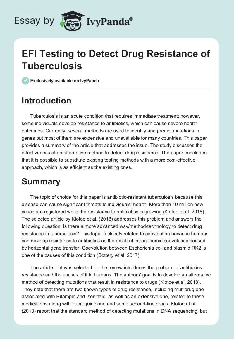 EFI Testing to Detect Drug Resistance of Tuberculosis. Page 1