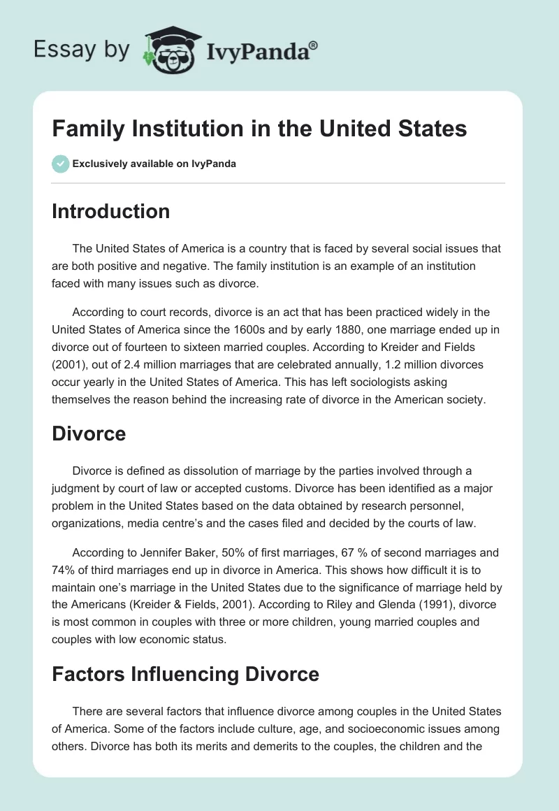 Family Institution in the United States. Page 1