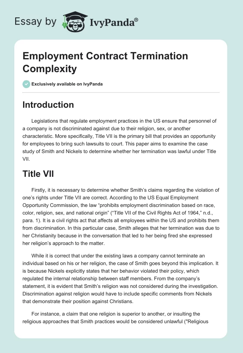 Employment Contract Termination Complexity. Page 1