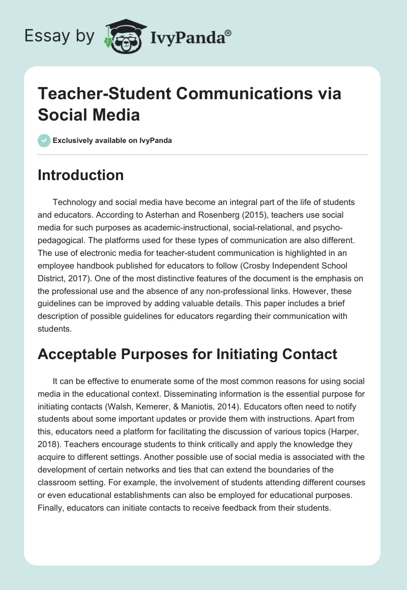 Teacher-Student Communications via Social Media. Page 1