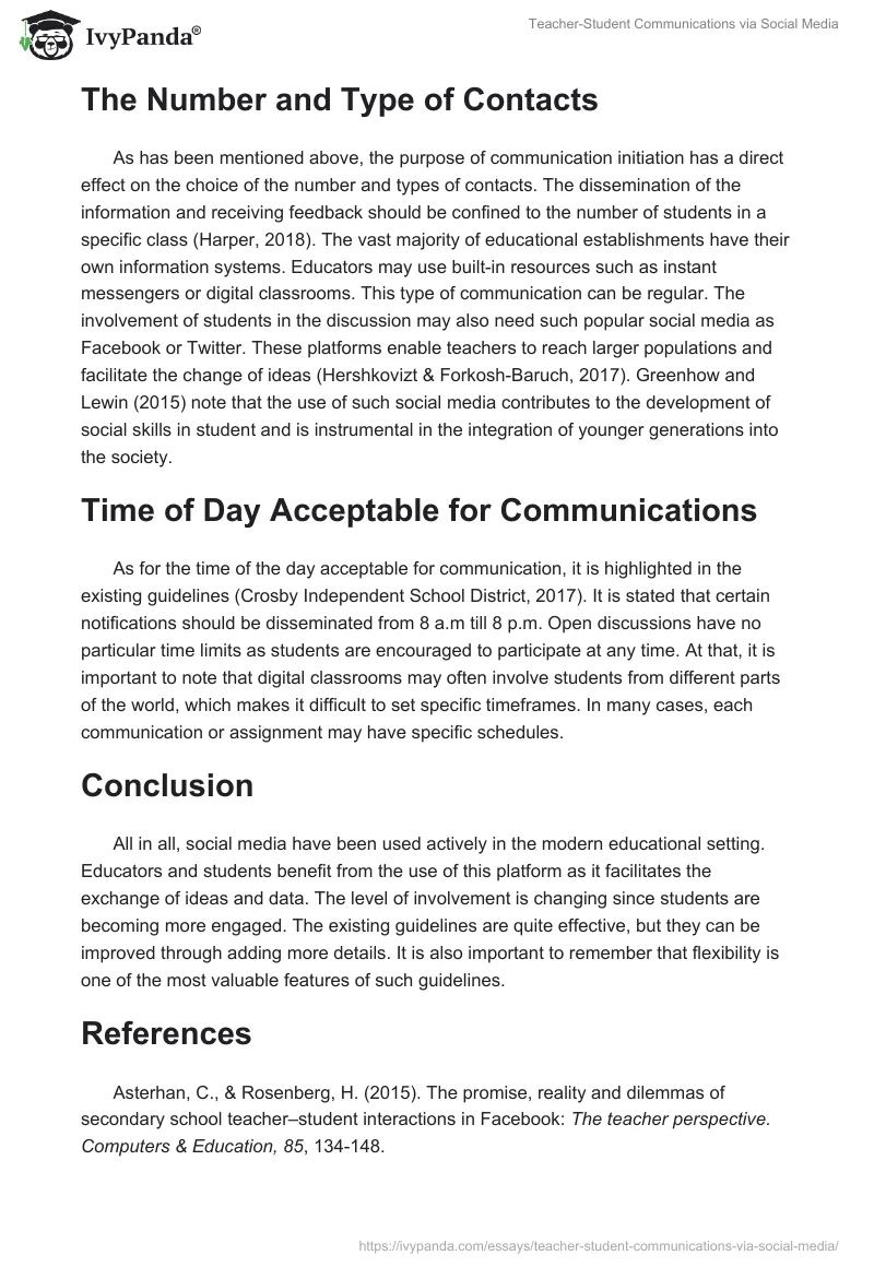 Teacher-Student Communications via Social Media. Page 2