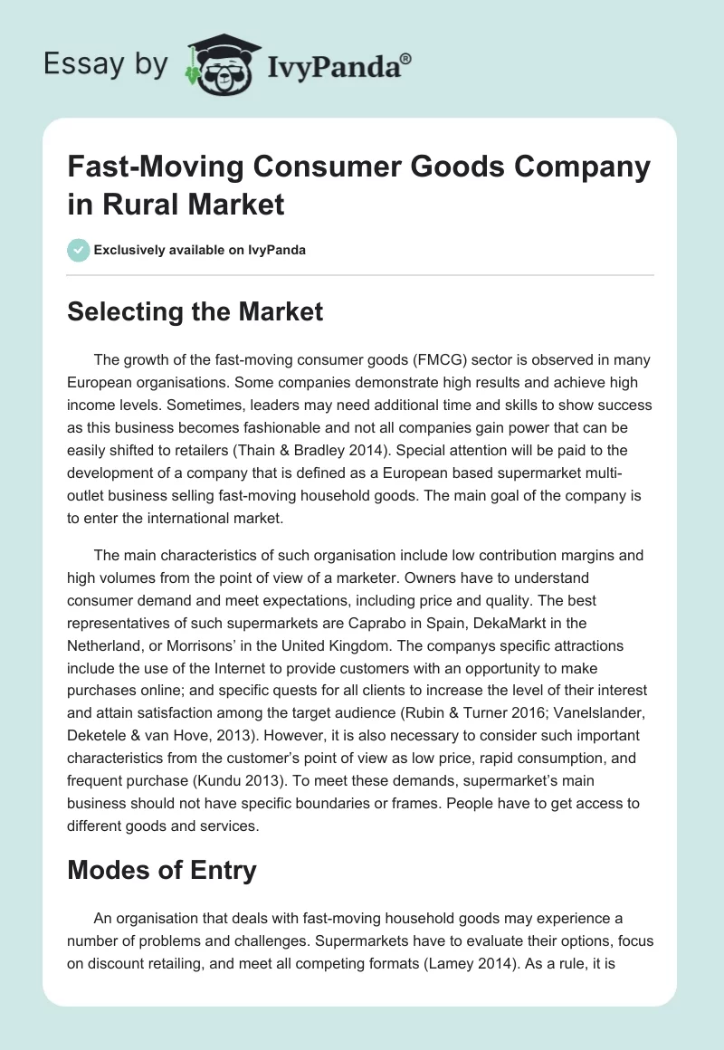 Fast-Moving Consumer Goods Company in Rural Market. Page 1