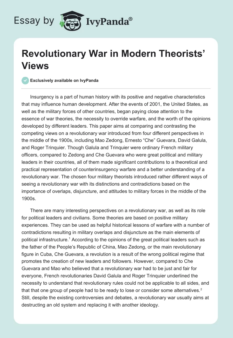 Revolutionary War in Modern Theorists’ Views. Page 1