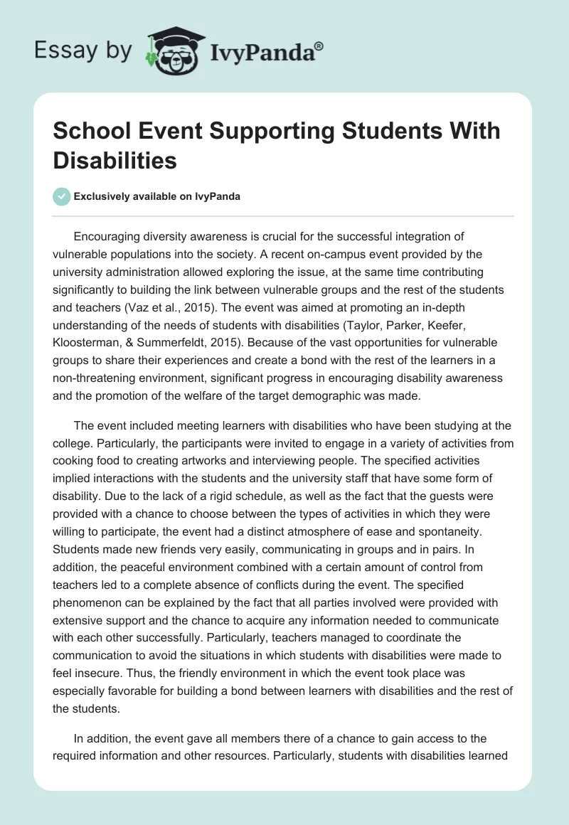 School Event Supporting Students With Disabilities. Page 1