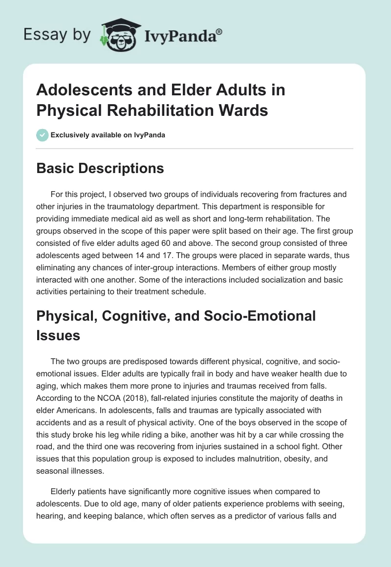Adolescents and Elder Adults in Physical Rehabilitation Wards. Page 1