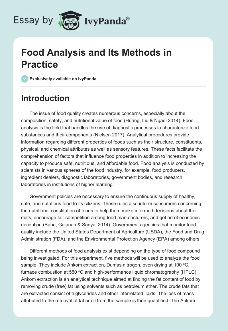 Food Analysis and Its Methods in Practice. Page 1