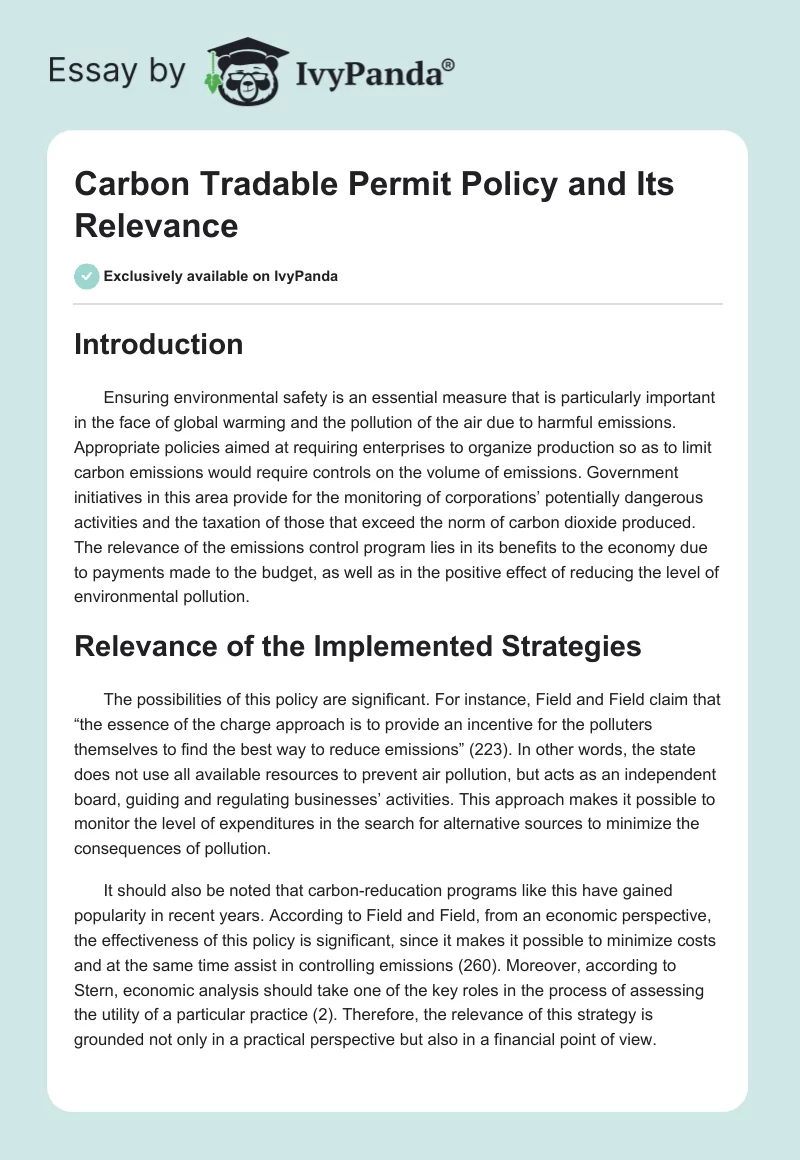 Carbon Tradable Permit Policy and Its Relevance. Page 1