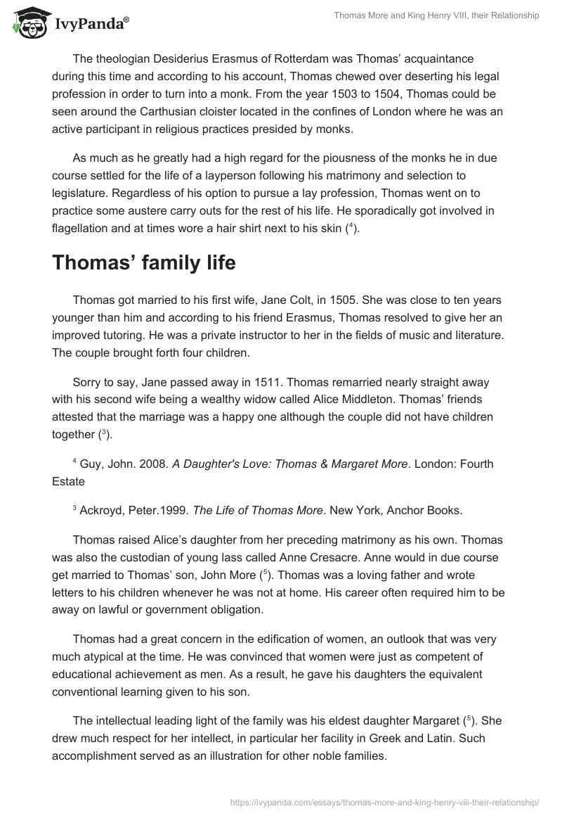 Thomas More and King Henry VIII, their Relationship. Page 3