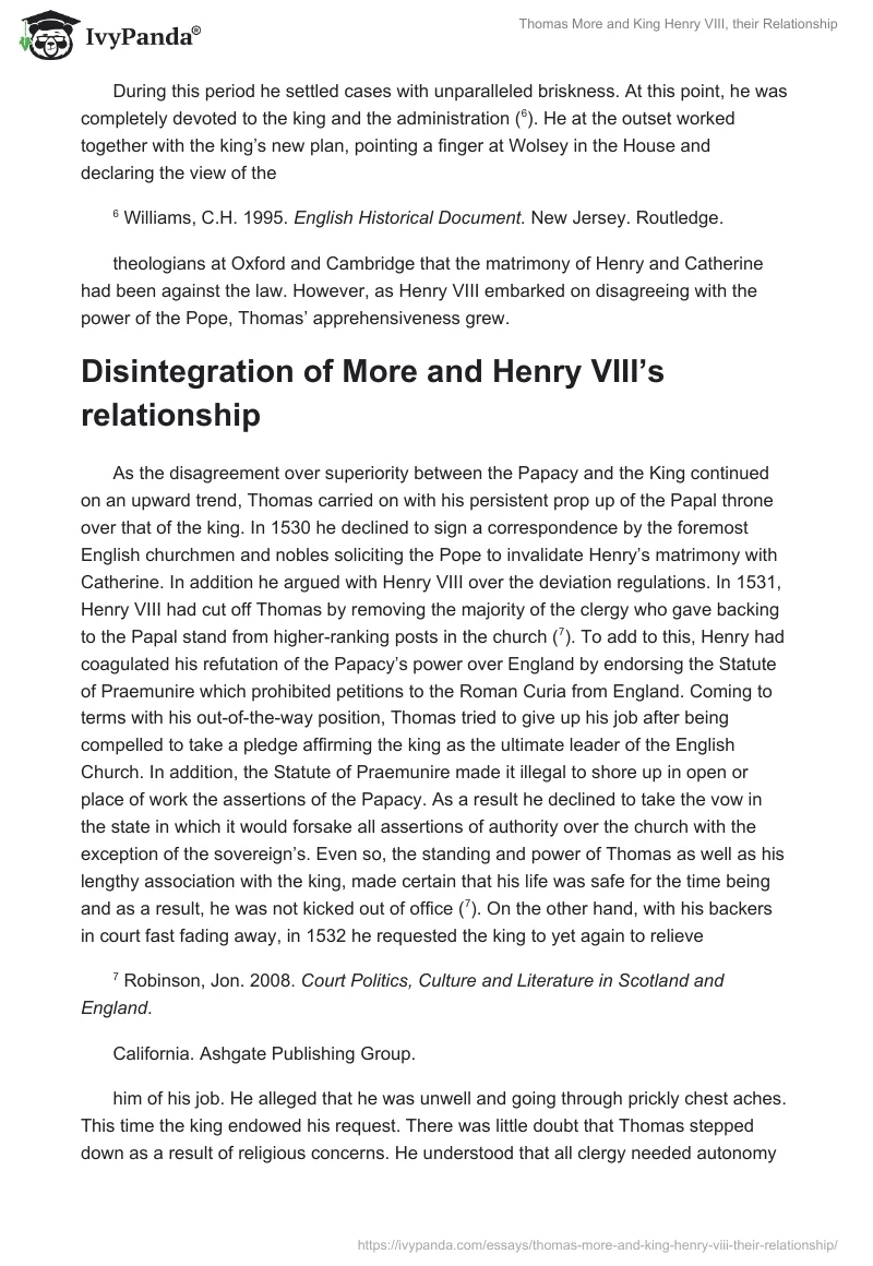 Thomas More and King Henry VIII, their Relationship. Page 5