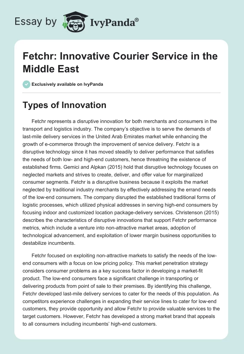 Fetchr: Innovative Courier Service in the Middle East. Page 1