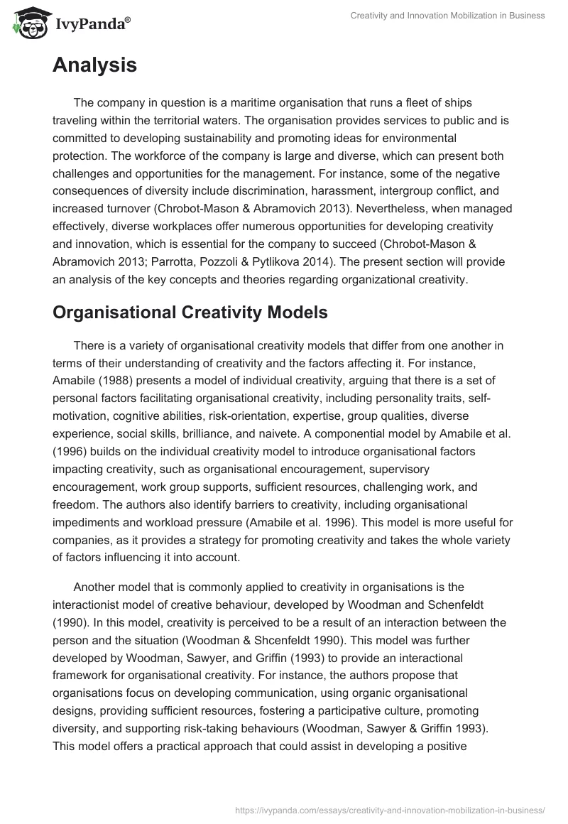 Creativity and Innovation Mobilization in Business. Page 2