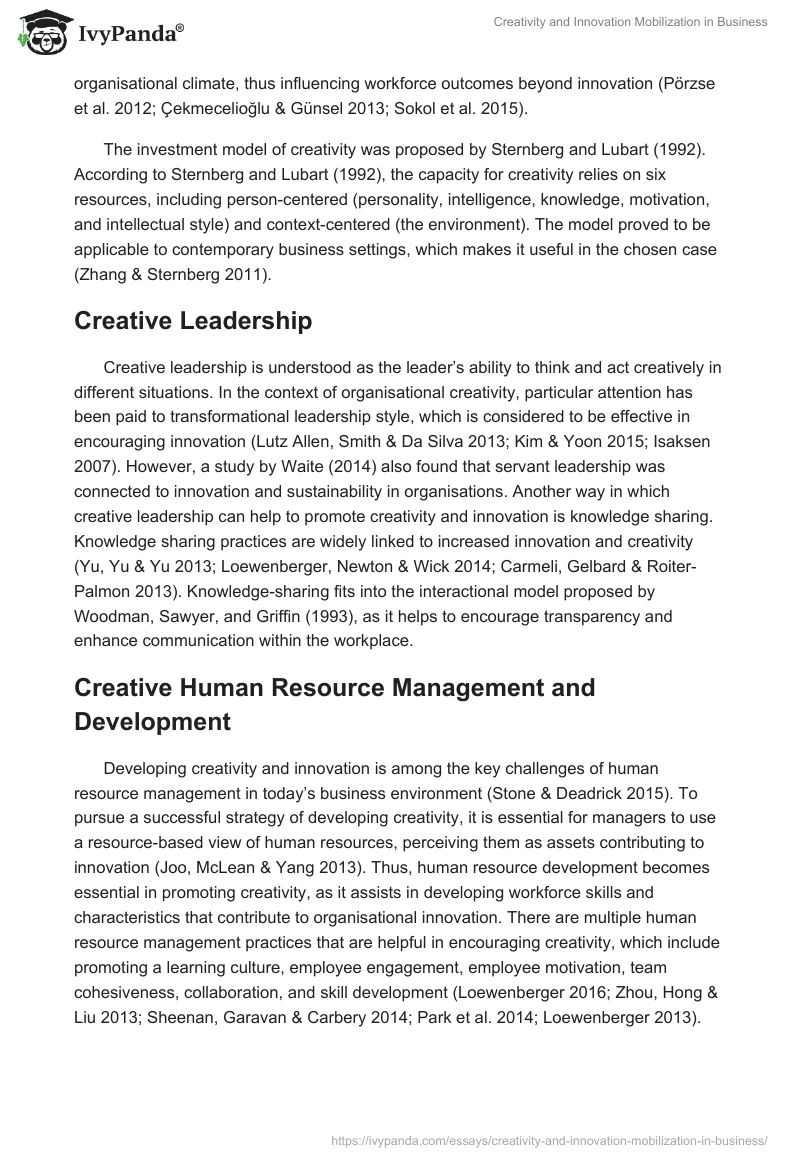 Creativity and Innovation Mobilization in Business. Page 3