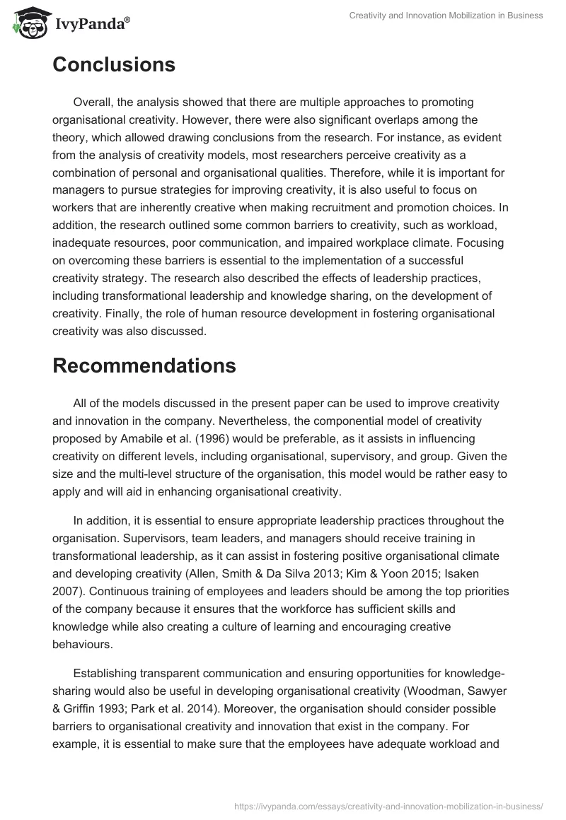 Creativity and Innovation Mobilization in Business. Page 4