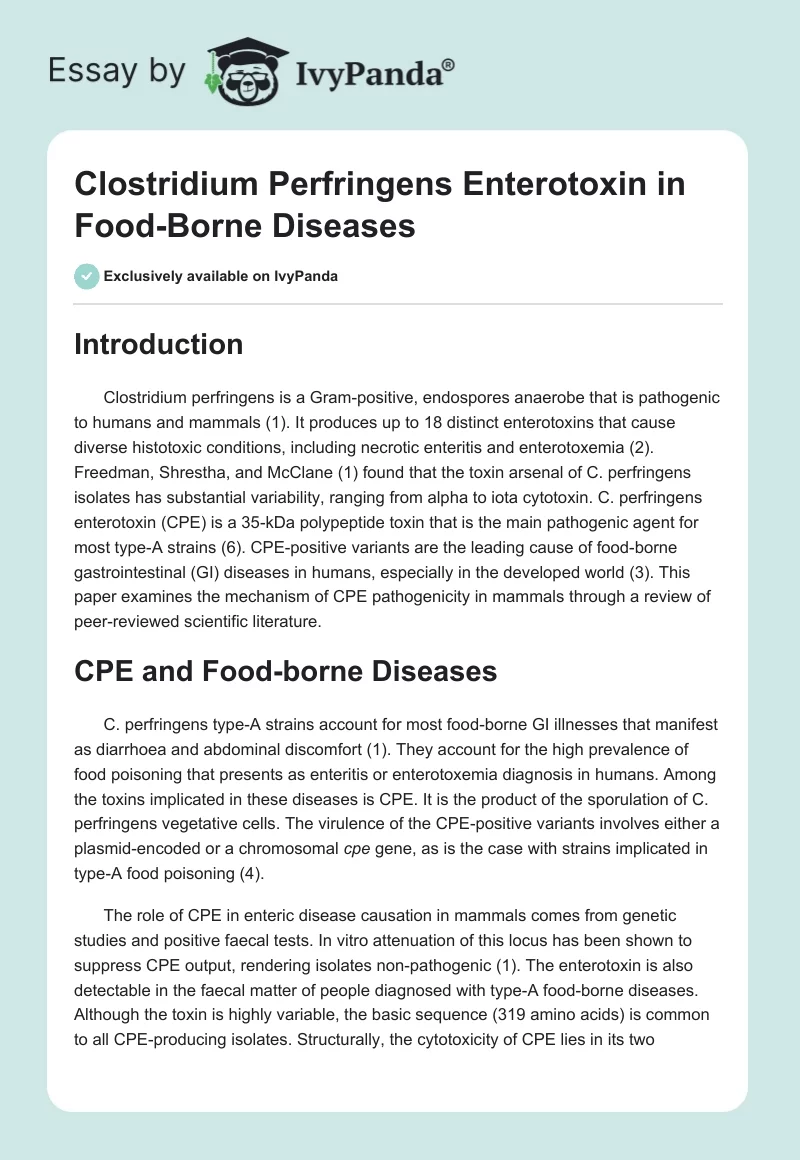 Clostridium Perfringens Enterotoxin in Food-Borne Diseases. Page 1