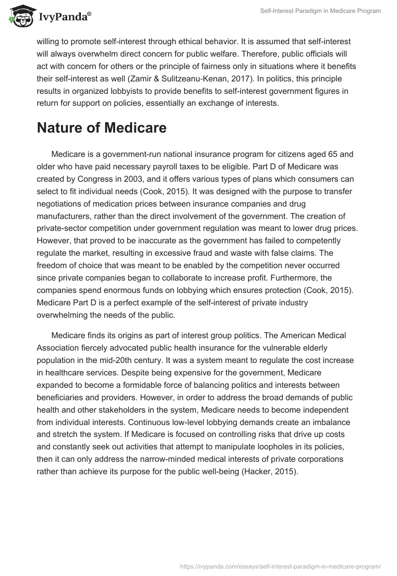 Self-Interest Paradigm in Medicare Program. Page 2