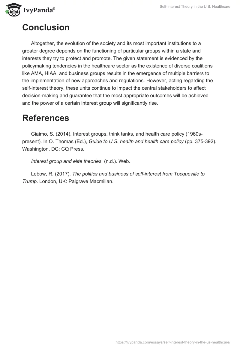 Self-Interest Theory in the U.S. Healthcare. Page 4