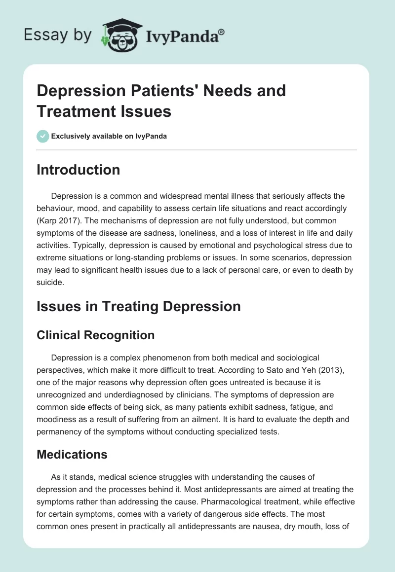Depression Patients' Needs and Treatment Issues. Page 1