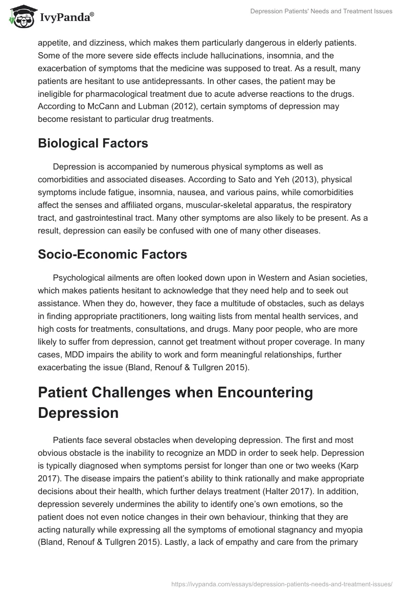 Depression Patients' Needs and Treatment Issues. Page 2