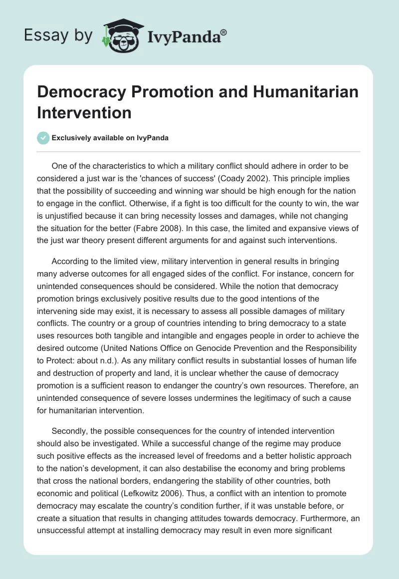Democracy Promotion and Humanitarian Intervention. Page 1