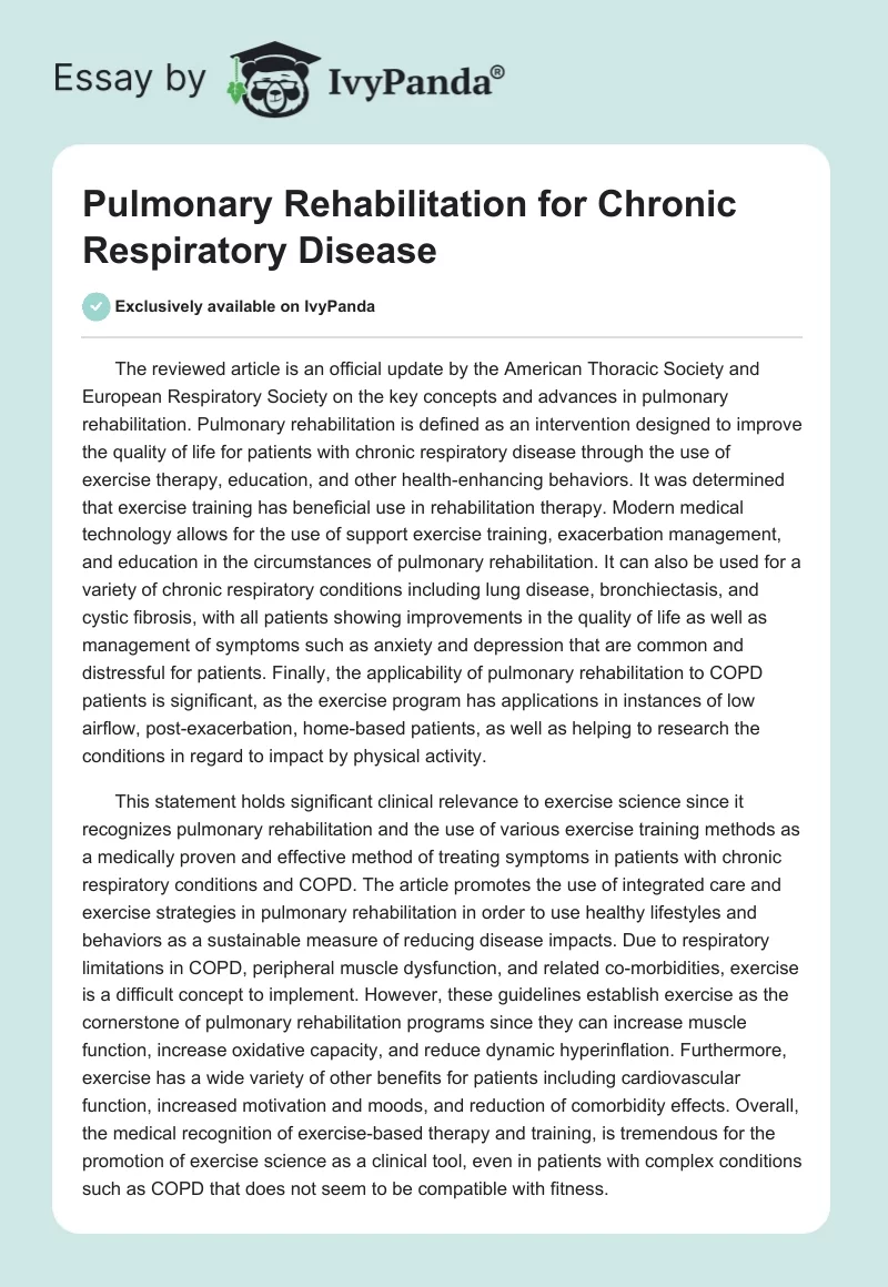 Pulmonary Rehabilitation for Chronic Respiratory Disease. Page 1